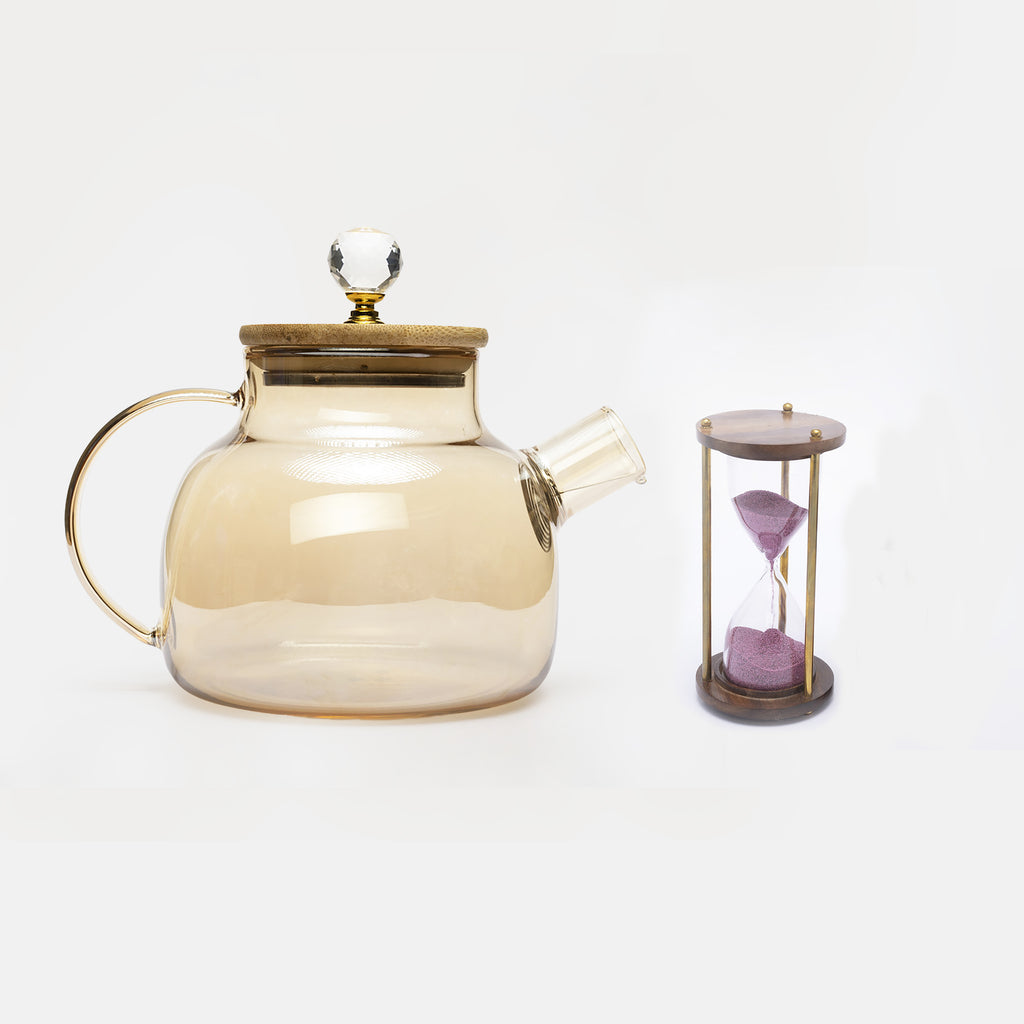 Amber Glass Teapot X 5-Minutes Hourglass Timer